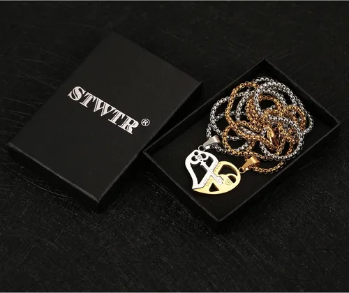 Vista 7 de STWTR Collar de pareja para hombres y mujeres, colgante de amor con circonita cúbica a juego, colgante de acero inoxidable a juego
