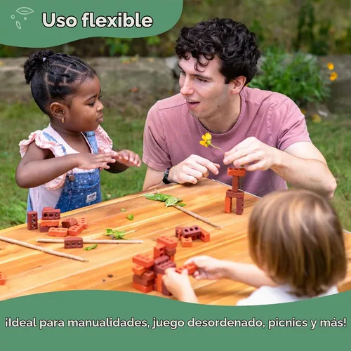Vista 7 de Guidecraft Juego de mesa y taburete de arte para exteriores Acadia: mesa de madera de acacia para niños con 2 sillas, rollo de papel
