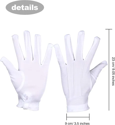Vista 2 de SATINIOR 12 pares de guantes uniformes blancos y negros para hombres y mujeres, guantes de disfraz de desfile para policía, funeral, guardia formal