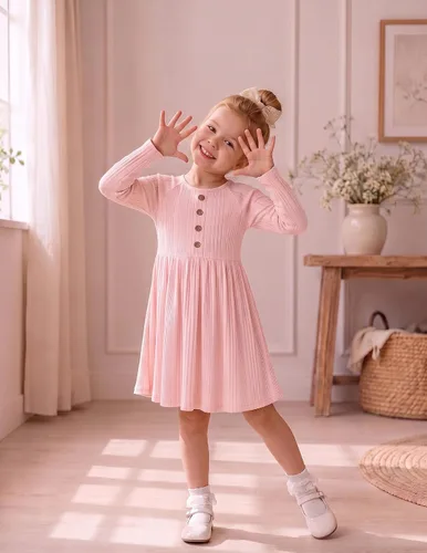 Vista 2 de Arshiner Suéter de manga larga para niñas pequeñas, vestidos de otoño e Rosa