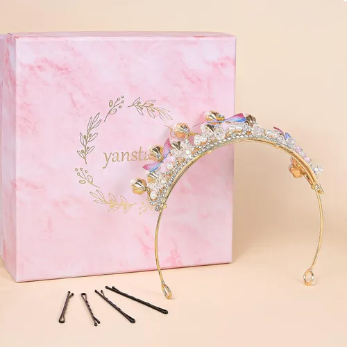 Vista 7 de Tiaras de princesa para niñas, corona de cumpleaños para niñas, mariposa, princesa, disco de rendimiento, modelo de cabello, pasarela, tiara