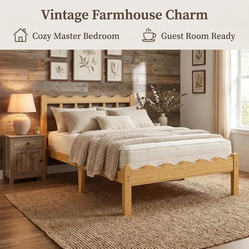 Vista 7 de Marco de cama de bambú individual XL con cabecero, plataforma de madera maciza de 12 pulgadas, marco de cama tamaño individual XL con listones