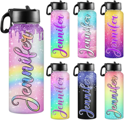 Vista 32 de Botella de agua personalizada con foto, botella de agua deportiva de acero inoxidable con imagen personalizada para niños, hombres y mujeres