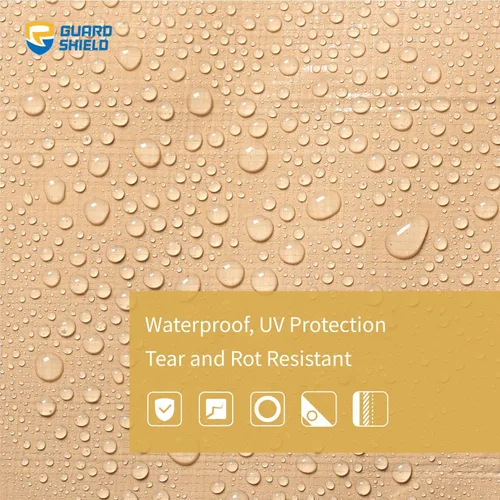 Vista 3 de GUARD SHIELD Lonas resistentes impermeables beige Plus + 8 x 10 pies grandes de 12 mil Lona para exteriores bronceada con ojales, plástico