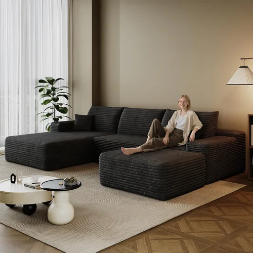 Vista 52 de Sofá modular en forma de L de 96 pulgadas con diván, moderno y cómodo sofá de pana para sala de estar, sofá de espuma viscoelástica, no requiere