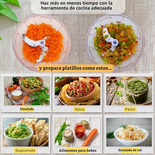 Vista 2 de Picador Brieftons Quickpull. Picador de alimentos: poderoso cortavegetales/picadora/licuadora manual para trocear frutas, verduras, frutos secos