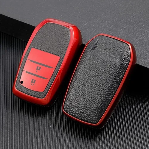 Vista 9 de DOUKI Leather TPU Car Key Cover Case Holder, for Toyota RAV4 Crown Hilux Fortuner Innova Camry Land Cruiser Prado Yaris Corolla 55 50