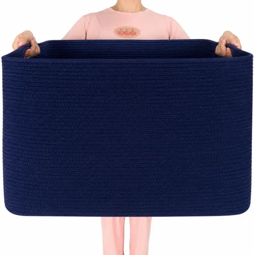 Vista 8 de MINTWOOD Design 112L Canasta Extra Grande para Mantas con Soporte para Sala de Estar, 25"x17"x16" Canasta de Almacenamiento de Cuerda Tejida