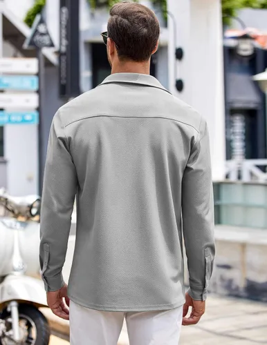 Vista 3 de COOFANDY Camisas casuales con botones para hombre de manga larga sin arrugas