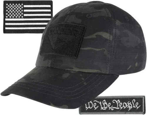 Vista 5 de Paquete de gorras tácticas ajustadas de Condor, We The People & USA Patchs, elige la talla Negro