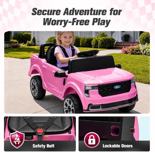 Vista 5 de Camión pickup Ford Maverick Lariat 24V con licencia 2026 para niños Rosa flamenco