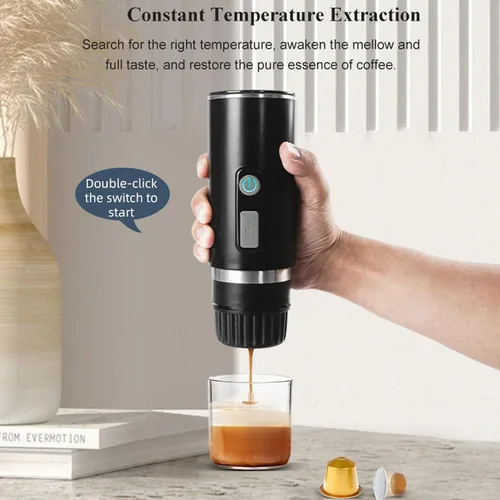 Vista 2 de ZJchao Cafetera portátil, 2 en 1, máquina de café universal totalmente automática, cafetera de café con cable de carga tipo C para oficina, camping