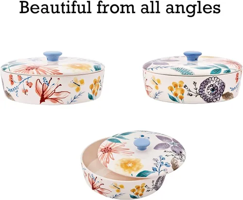 Vista 3 de Bico Blossom Symphony - Calentador de tortillas de cerámica, porta tortillas de 8.9 pulgadas con tapa para tacos, panqueques para noche mexicana