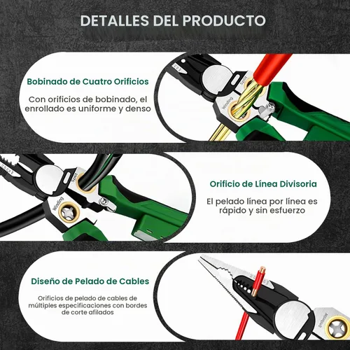 Vista 3 de Pelacables 8 en 1 con probador de voltaje, herramienta eléctrica multiusos para cortar y tirar de alicates, alicates eléctricos para cortar alambres