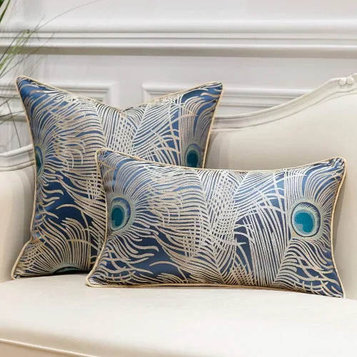 Vista 5 de Avigers - Fundas de cojín de 18 x 18 pulgadas, diseño de plumas de pavo real plateadas en azul claro, fundas de almohada de lujo, fundas de almohada