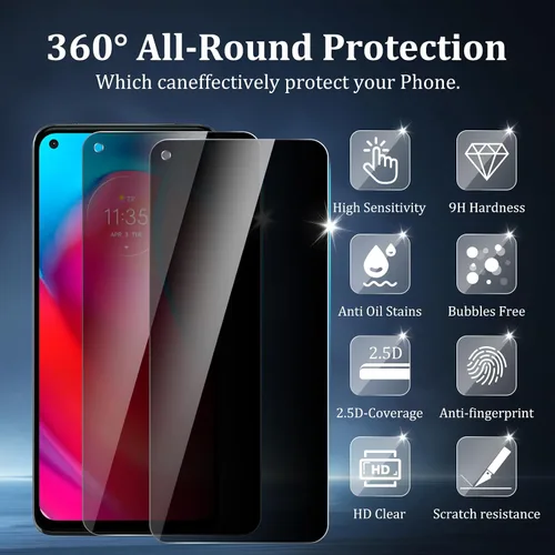 Vista 2 de Paquete de 4 protectores de pantalla de privacidad para Motorola Moto G Stylus 5G (2021) con 2 protectores de lente de cámara, dureza 9H, antiespía