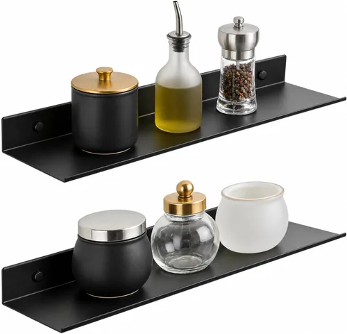 Vista 9 de Z metnal Estantes flotantes pequeños, mini estante de metal para pared, aluminio, montado en la pared y sin taladro, negro, 4.7 pulgadas, paquete