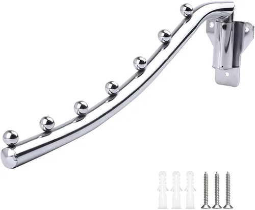 Vista 7 de Perchero plegable montado en la pared, colgador de ropa plegable de acero inoxidable, ganchos de ropa con soporte de brazo oscilante que ahorra