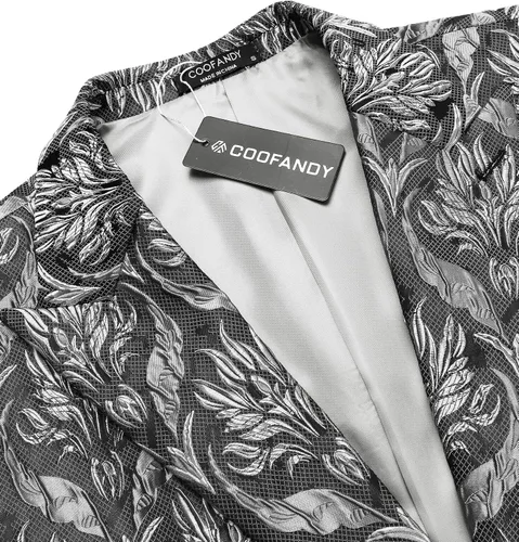 Vista 5 de COOFANDY Chaqueta de esmoquin floral para hombre, chaqueta de traje bordada con rosas para boda, graduación, cena, fiesta, blazer