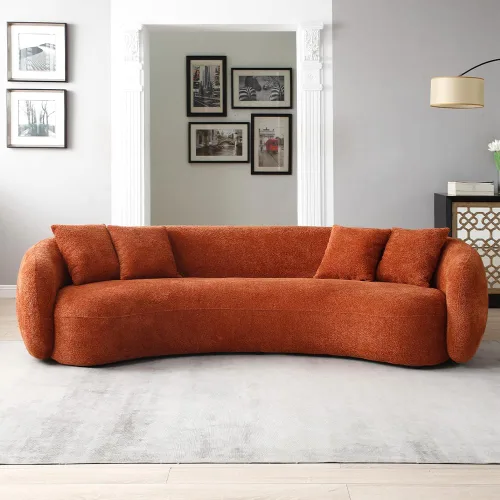 Vista 18 de WILLIAMSPACE Sofá curvado de 101 pulgadas, moderno sofá boucle tapizado de gran tamaño con 4 almohadas, sofá de peluche de 4 asientos para sala