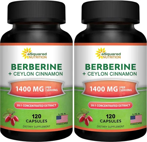 Vista 10 de aSquared Nutrition Suplemento de Berberina con Canela de Ceilán - Complejo de Máxima Potencia de 1400mg - 120 Cápsulas - Extracto en Polvo HCl