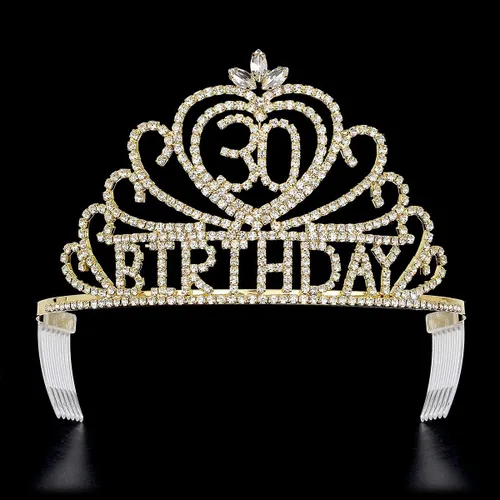 Vista 3 de STONEJYA Tiaras de coronas de 30 cumpleaños para mujer, tiaras de princesa para niñas de 30 cumpleaños, coronas de reina, tiaras de 30 cumpleaños