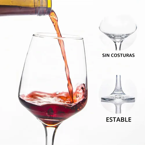 Vista 3 de Juego de 6 copas de vino transparentes de 12 onzas con tallo, aptas