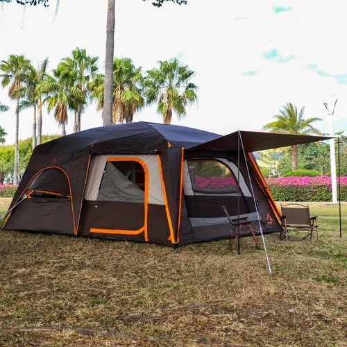 Vista 5 de KTT Extra Large Tent 12-14 Person,Family Cabin Tents,2 Bay-Windows,2 Rooms and 3 Doors 3 Windows with Mesh,Waterproof,Straight Wall,Double Layer,Big