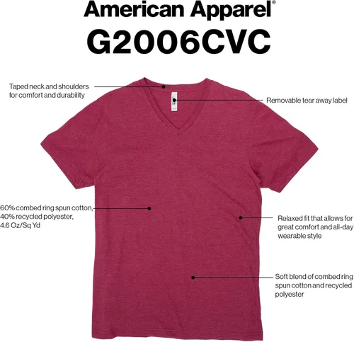 Vista 2 de American Apparel Camiseta unisex con cuello en V CVC, estilo G2006CVC, paquete de 2
