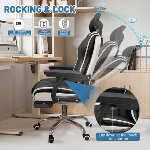 Vista 7 de Silla ejecutiva para computadora, silla de escritorio para oficina en casa, ángulo ajustable, ergonómica, de altura ajustable, sillas de piel