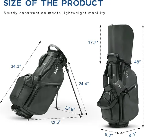 Vista 4 de KVV Bolsa de golf de 14 vías, bolsa de golf híbrida ligera con múltiples bolsillos, correas dobles y cubierta para lluvia, bolsa de golf premium