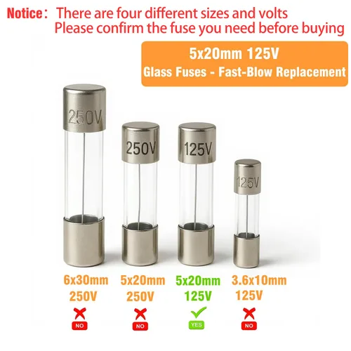 Vista 2 de 20 fusibles de vidrio de soplado rápido de 3A y 125 V, tubo de fusible de 0.17 x 0.78 pulgadas de repuesto para luces de árbol de Navidad, luces