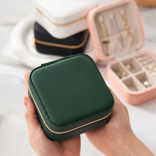 Vista 4 de EXUBERTREE Organizador de joyas portátil de viaje Joyero para mujer Organizador de viaje de joyería para anillos, aretes, collar, pulsera
