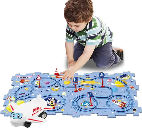 Vista 18 de Regalo de Cumpleaños para Niño de 4 Años, Set de Pista de Carros Rompecabezas para Niños con Mapa de Carretera, Set de Juego de Carros de Pista
