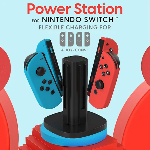 Vista 2 de TALK WORKS Joy-Con Charger Dock For Nintendo Switch Gaming Controllers - 4-Remote Docking Charging Station Compatible w Switch OLED (Black)