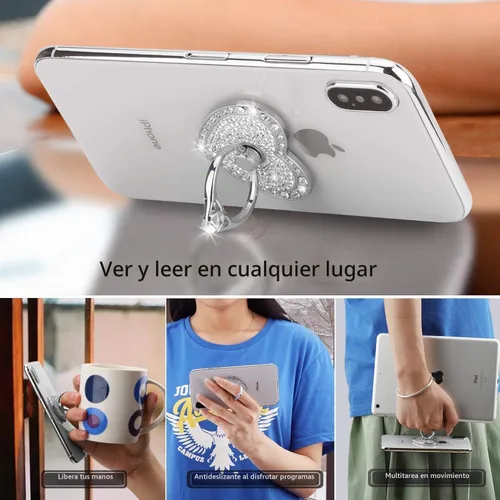 Vista 3 de Soporte de anillo de teléfono con forma de corazón, diamantes de imitación