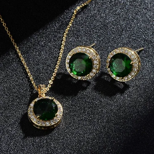 Vista 5 de Juego de joyas de cristal para novia, plata de ley, circonita cúbica redonda, circonita cúbica, diamantes de imitación, halo de piedra natal, collar