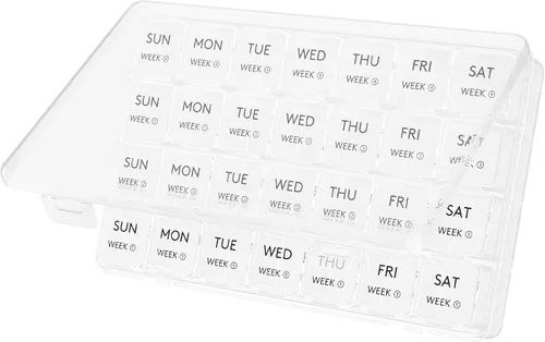 Vista 9 de Lifewit Organizador mensual de píldoras, pastillero de 28 días, 4 semanas, un mes, cajas de vitaminas, compartimentos grandes, organizador de Negro
