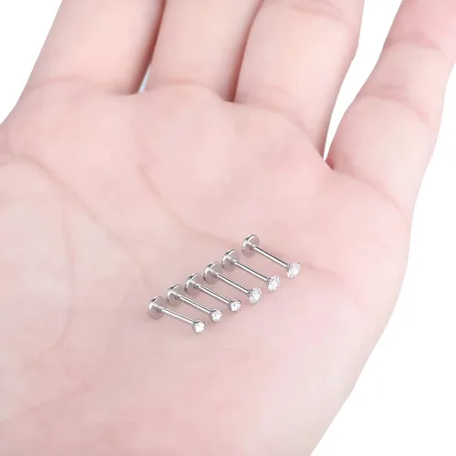 Vista 7 de LOKFF 6PCS 20G 18G 16G Threadless Push in Labret Stud for Lip Nose Ear 681012mm Threadless Earring Labret Stainless Steel Tragus Helix Cartilage