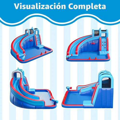 Vista 7 de Tobogán acuático inflable para patio trasero de niños con soplador de 450 W, castillo de salto con tobogán de agua, parque acuático para actividades
