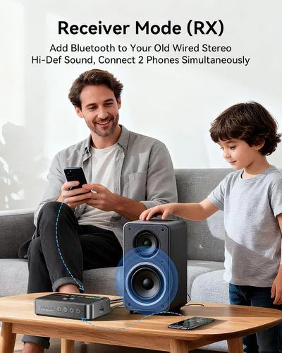 Vista 4 de Receptor transmisor Bluetooth 6.0 para altavoces con cable/sistema estéreo de transmisión de música para el hogar, compatible con funciones AUX