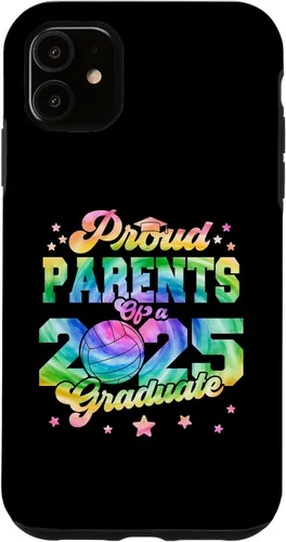 Vista 8 de iPhone 16 Parents of a 2025 Graduate Tie Dye Graduation VolleyBall Case