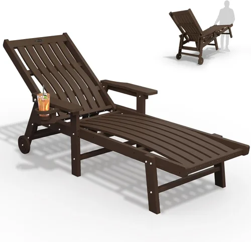 Vista 21 de THOEOE Juego de 2 tumbonas para exteriores, silla de piscina HDPE, madera