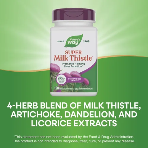 Vista 5 de Nature's Way Super Milk Thistle, promueve la función hepática saludable*, mezcla de 4 hierbas, vegano, 120 cápsulas