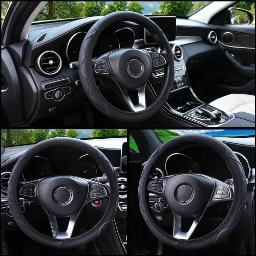 Vista 6 de Funda elástica para volante de coche universal de 15 pulgadas, fundas de volante de microfibra suave de cuero transpirable, antideslizante