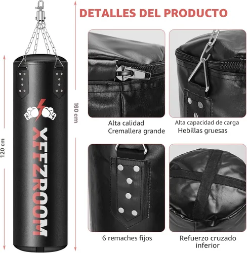 Vista 2 de Punching Bag for Adults, 4ft PU Leather 6 in 1 Heavy Boxing Bag Set, Punching Bag with 12oz Boxing Gloves, Hand Wraps, Hanging Bag for MMA Karate