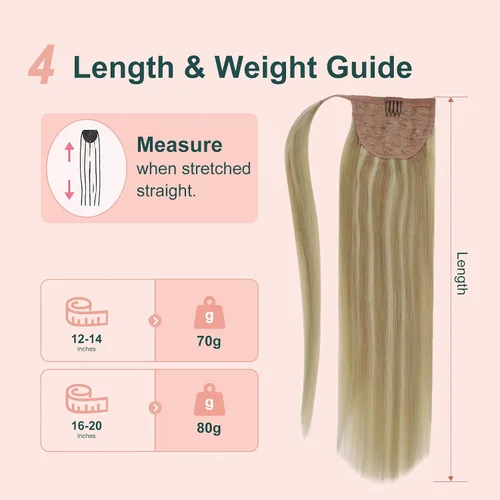 Vista 5 de Easyouth Extensión de cabello humano rubio con cola de caballo, extensiones de cabello humano rubio dorado con reflejos rubios, extensiones