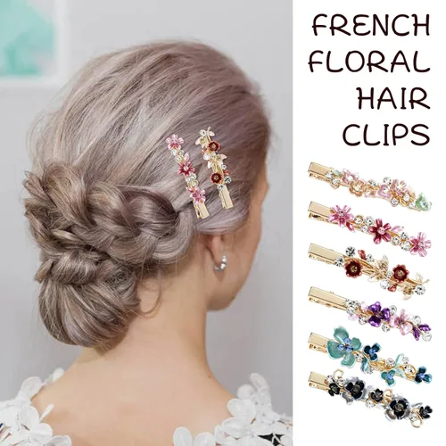 Vista 4 de Lawie Paquete de 12 pinzas para el cabello con diamantes de imitación de cristal brillante y brillantes, pinzas para el pelo de cocodrilo de metal