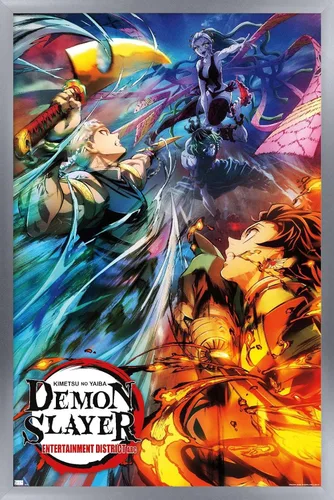 Vista 15 de Trends International Demon Slayer - Póster de pared Key Visual 2, 22.375 x 34 pulgadas, versión enmarcada de madera de granero Versión enmarcada