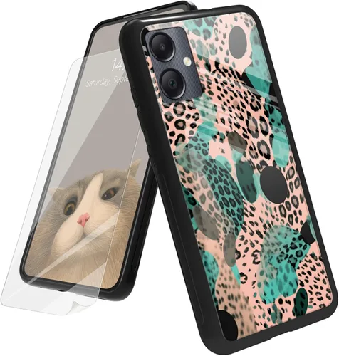 Vista 204 de Funda para Samsung Galaxy A12 5G con protector de pantalla, parte trasera de vidrio templado + TPU de silicona suave que absorbe los golpes